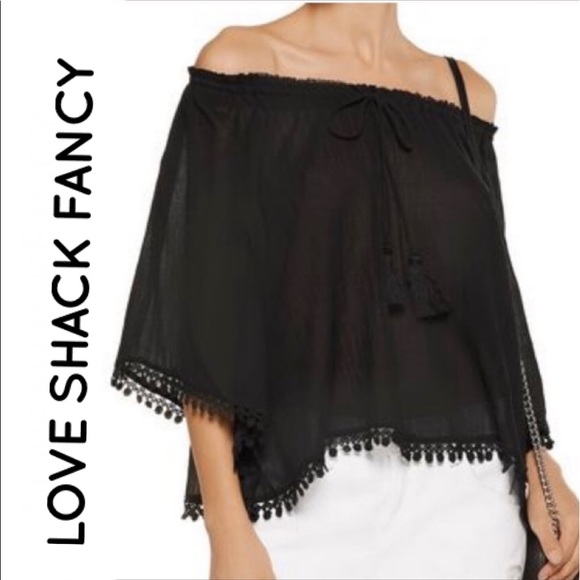 LoveShackFancy Tops - LoveShackFancy Black Cotton Gauze Off the Shoulder Top